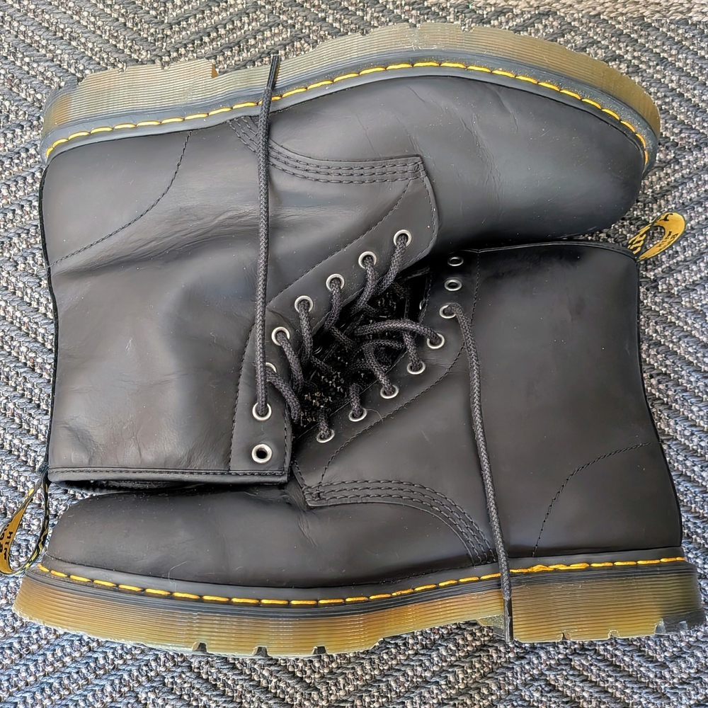 Black Lace-Up Boots with Yellow Stitching - Picture 2 of 6
